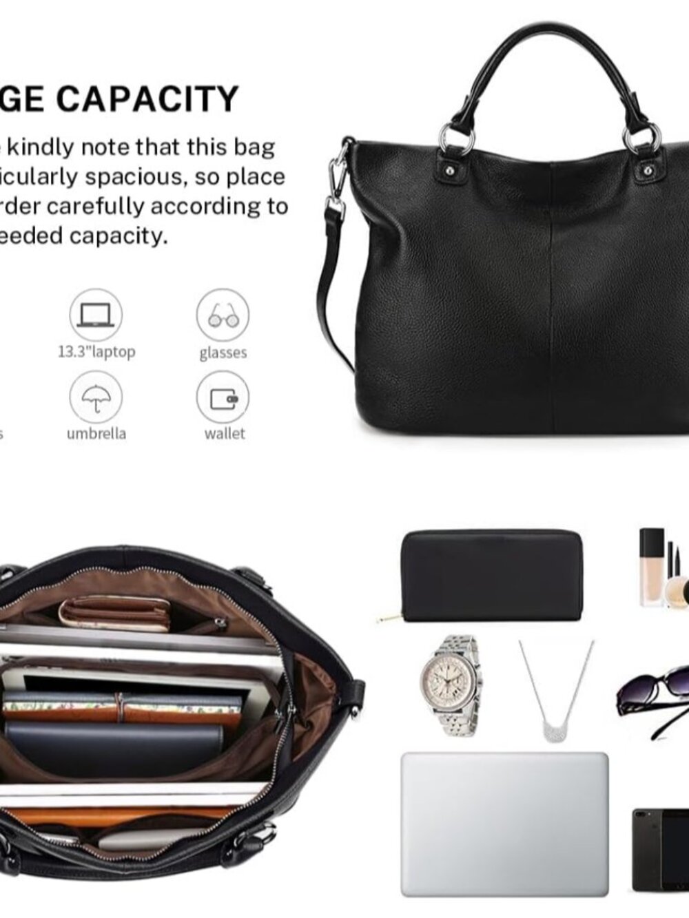 Genuine Leather Tote Purse for Women, Top Handle Satchel | Soft genuine leather - Picture 5 of 7